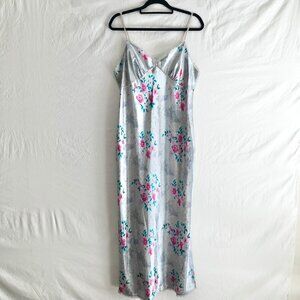 Vintage Gray Floral Satin Nightgown